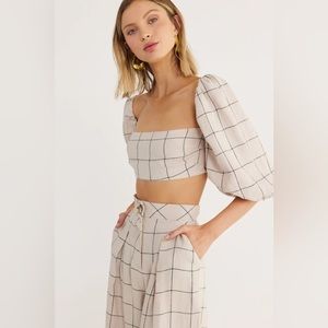 NWT Rumer Quinn Puff-Sleeve Crop Top in Natural